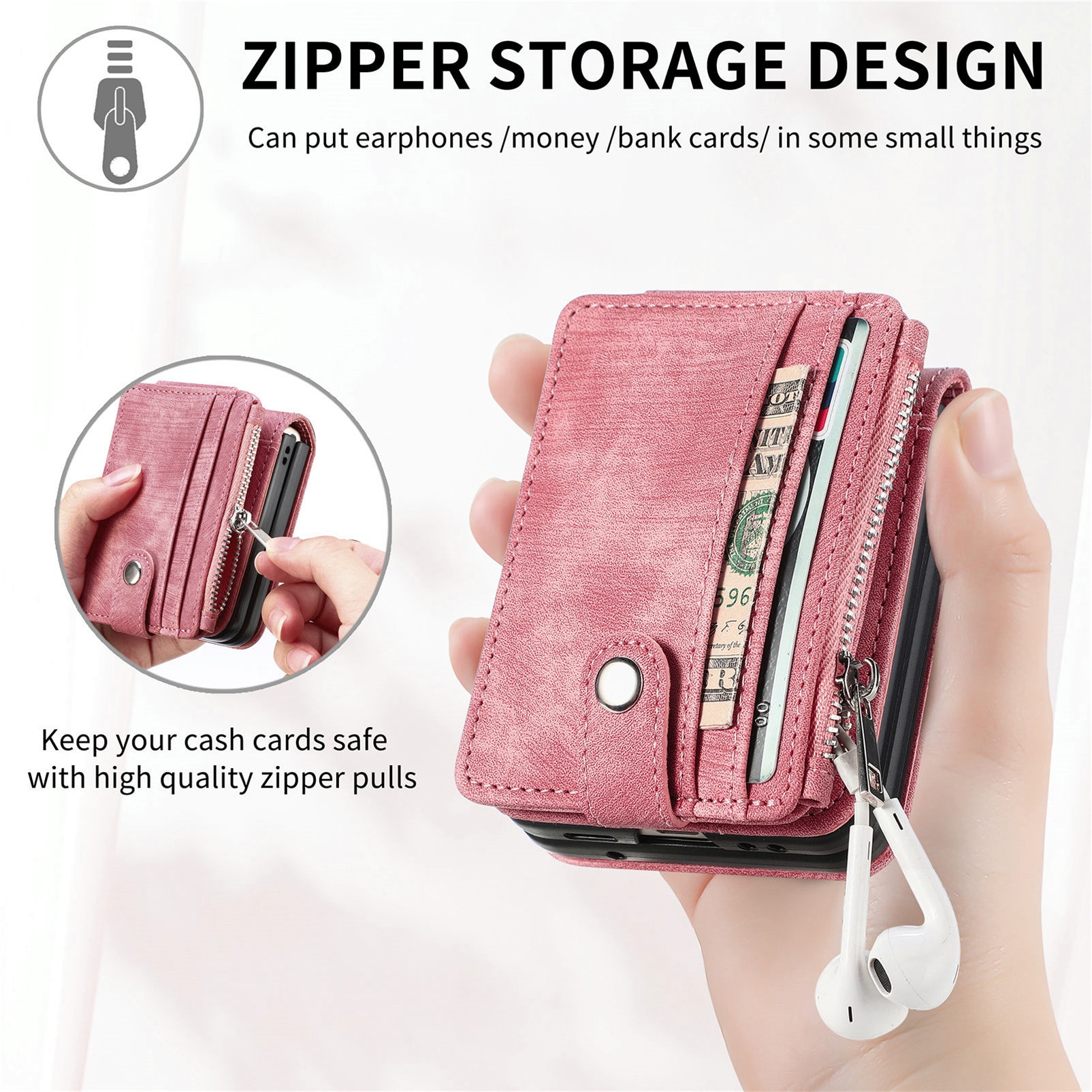 Mobilfodral Multi-slot Zipper Samsung Galaxy Z Flip 7 Rosa