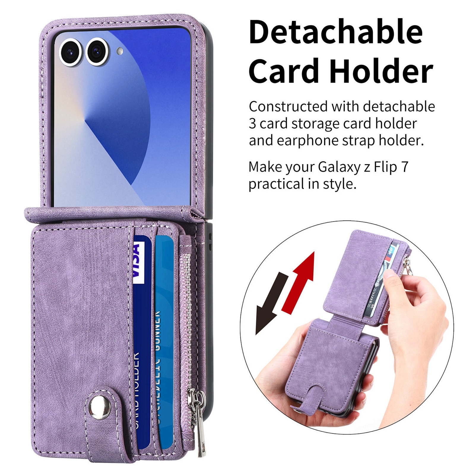 Mobilfodral Multi-slot Zipper Samsung Galaxy Z Flip 7 Lila