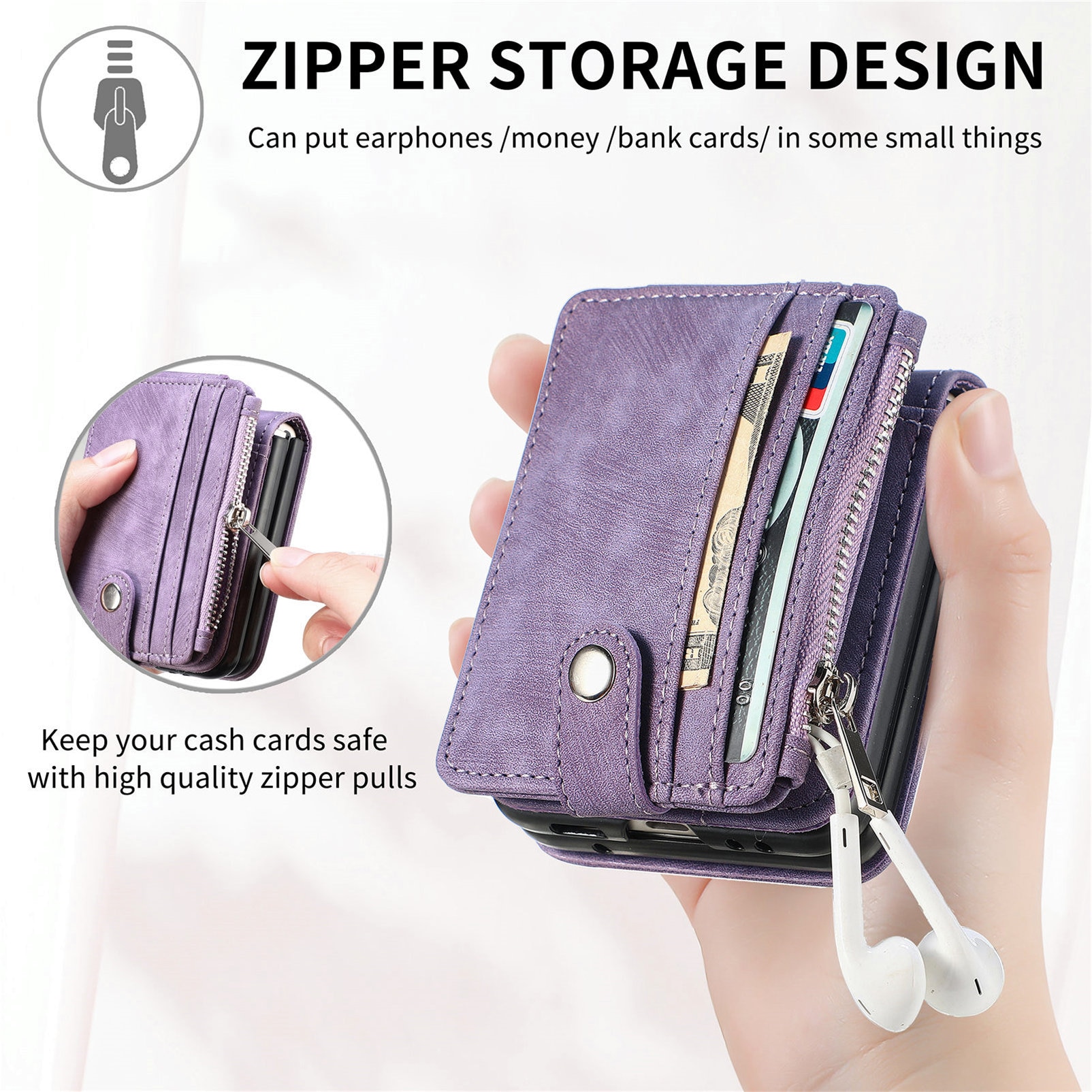 Mobilfodral Multi-slot Zipper Samsung Galaxy Z Flip 7 Lila