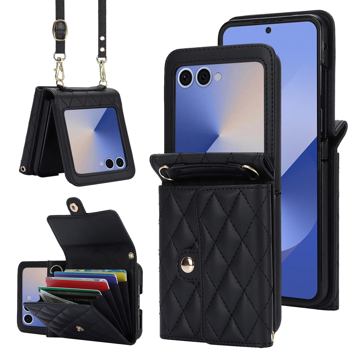 Plånboksväska RFID-skydd Samsung Galaxy Z Flip 7 Quilted Svart