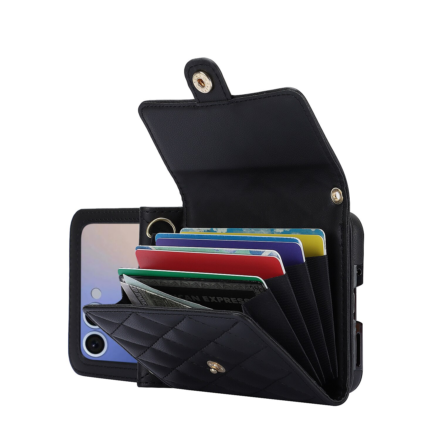 Plånboksväska RFID-skydd Samsung Galaxy Z Flip 7 Quilted Svart
