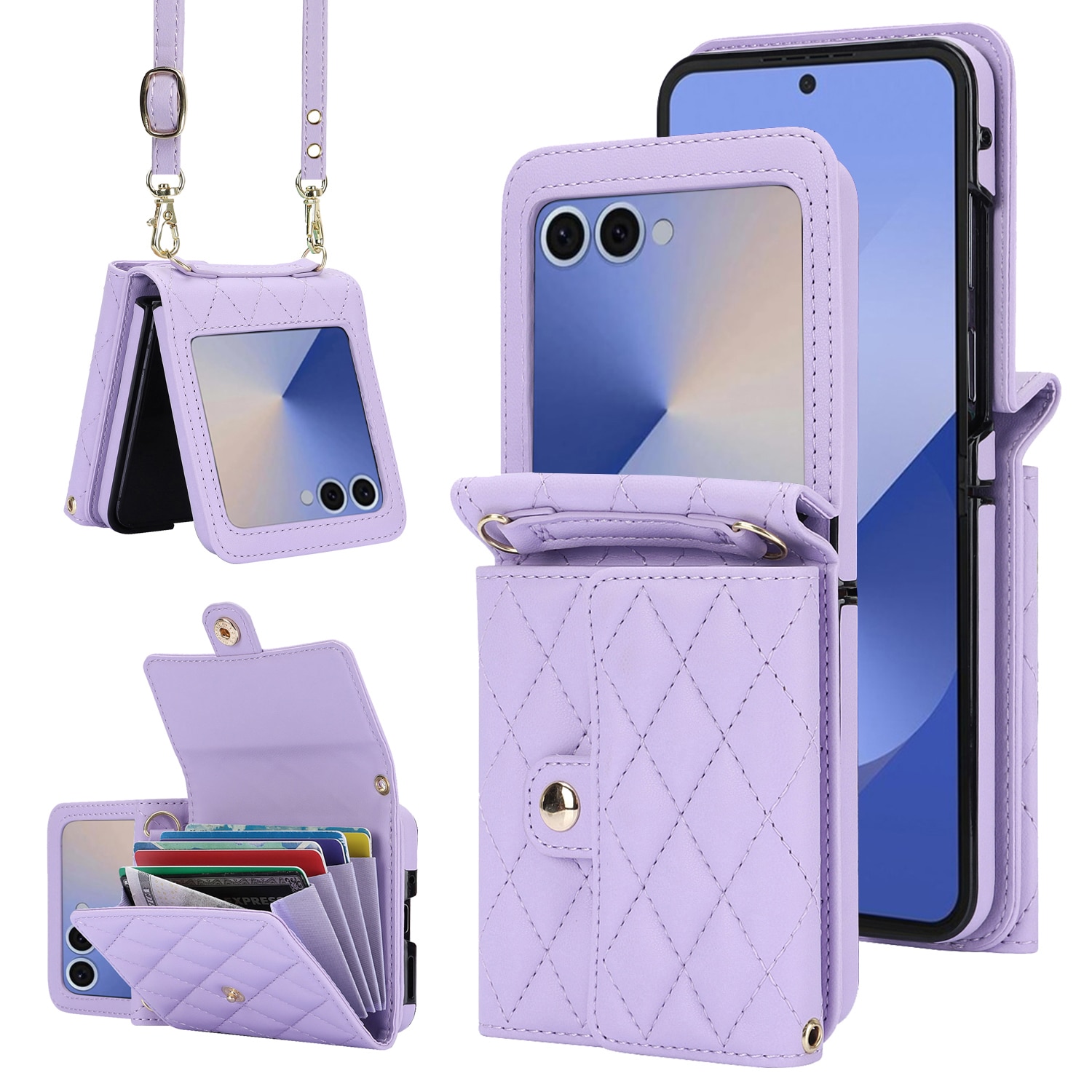 Plånboksväska RFID-skydd Samsung Galaxy Z Flip 7 Quilted Lila