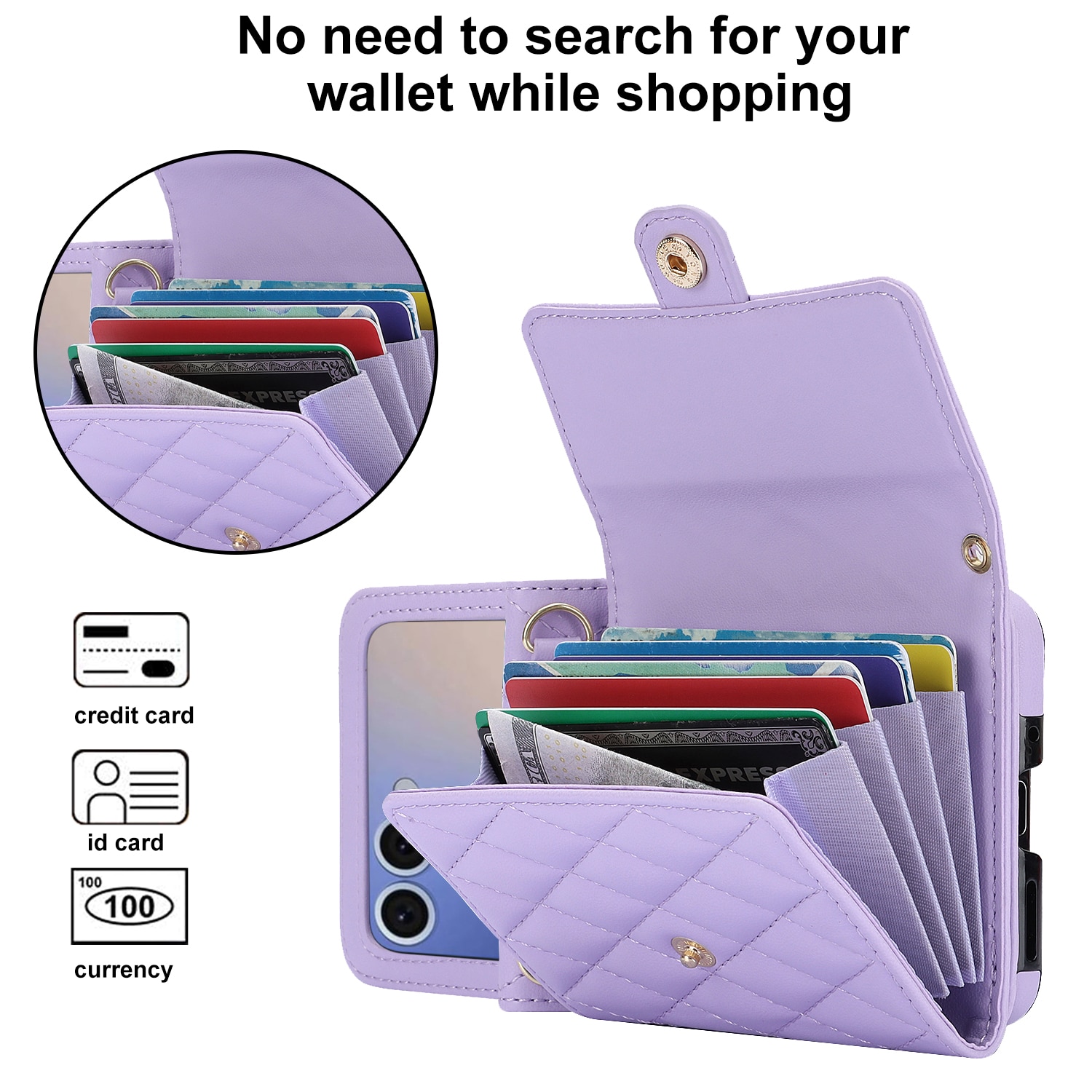 Plånboksväska RFID-skydd Samsung Galaxy Z Flip 7 Quilted Lila