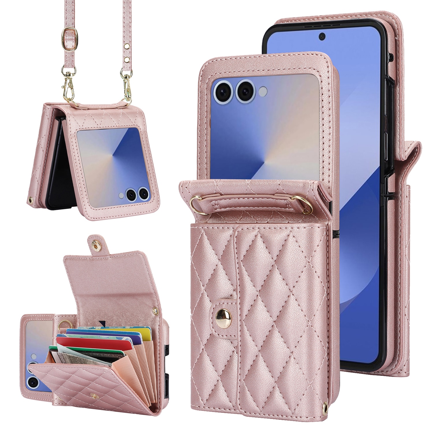 Plånboksväska RFID-skydd Samsung Galaxy Z Flip 7 Quilted Roséguld