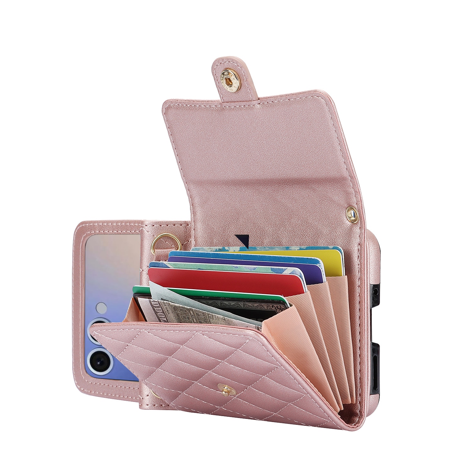 Plånboksväska RFID-skydd Samsung Galaxy Z Flip 7 Quilted Roséguld