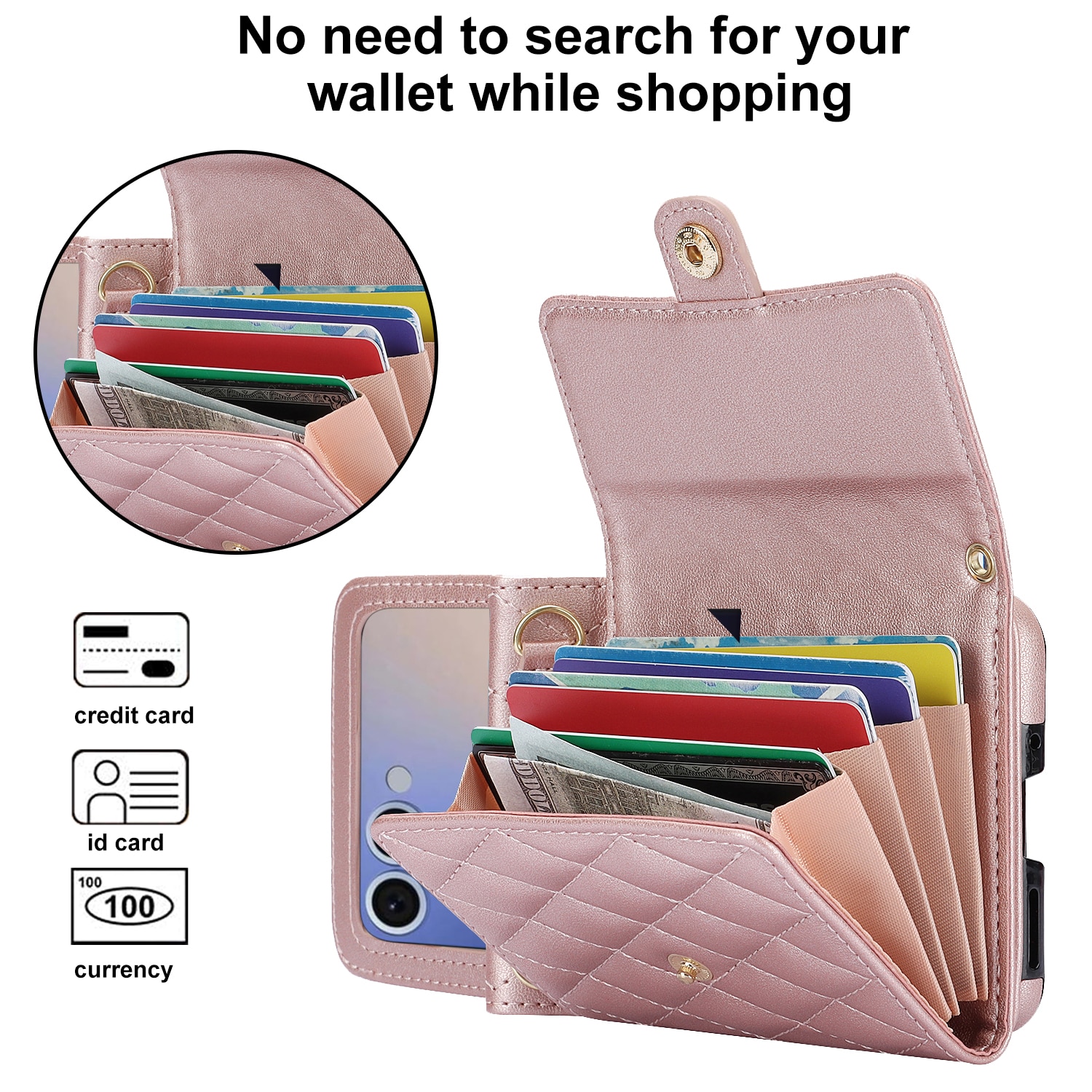 Plånboksväska RFID-skydd Samsung Galaxy Z Flip 7 Quilted Roséguld