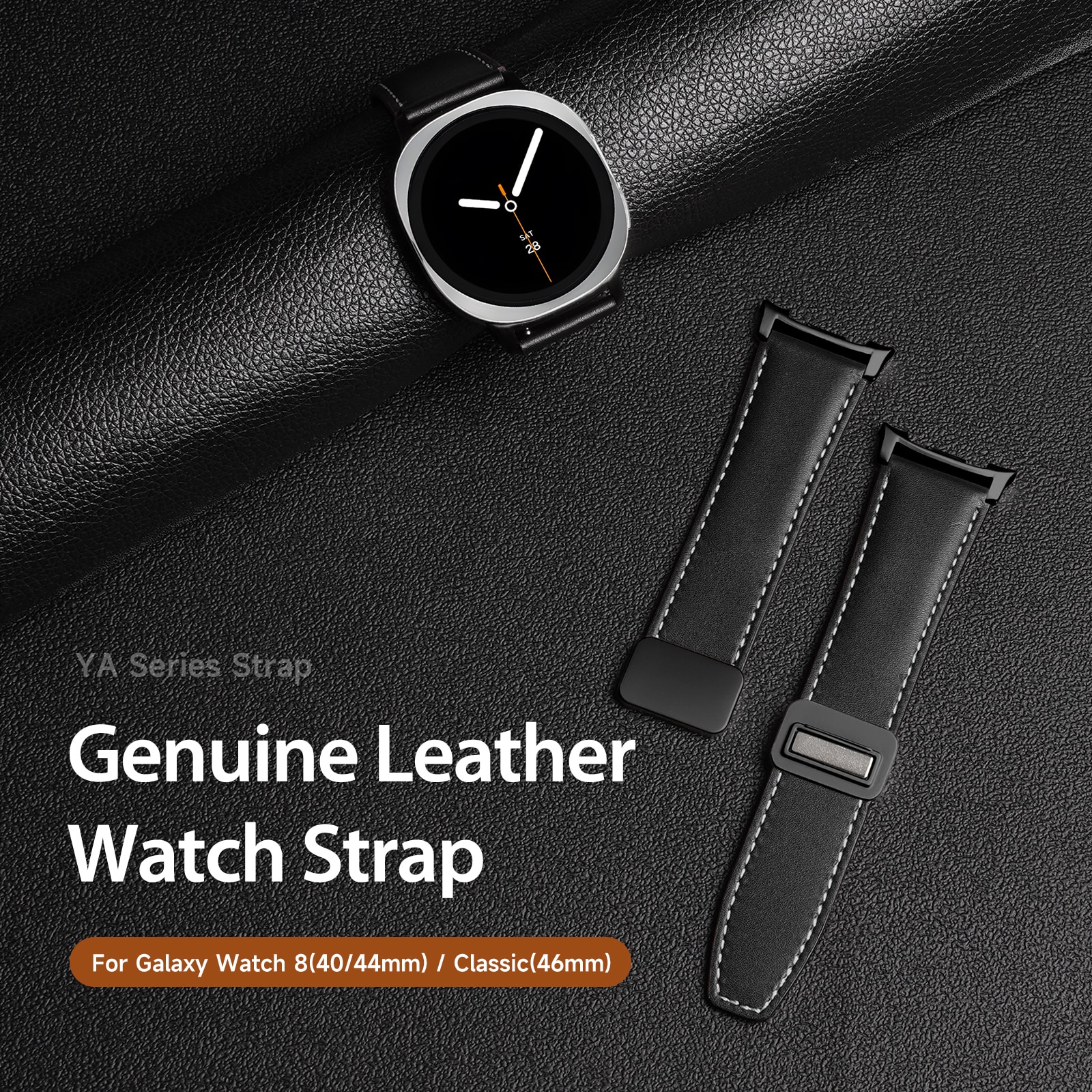 Läderarmband Samsung Galaxy Watch 8 Classic Svart