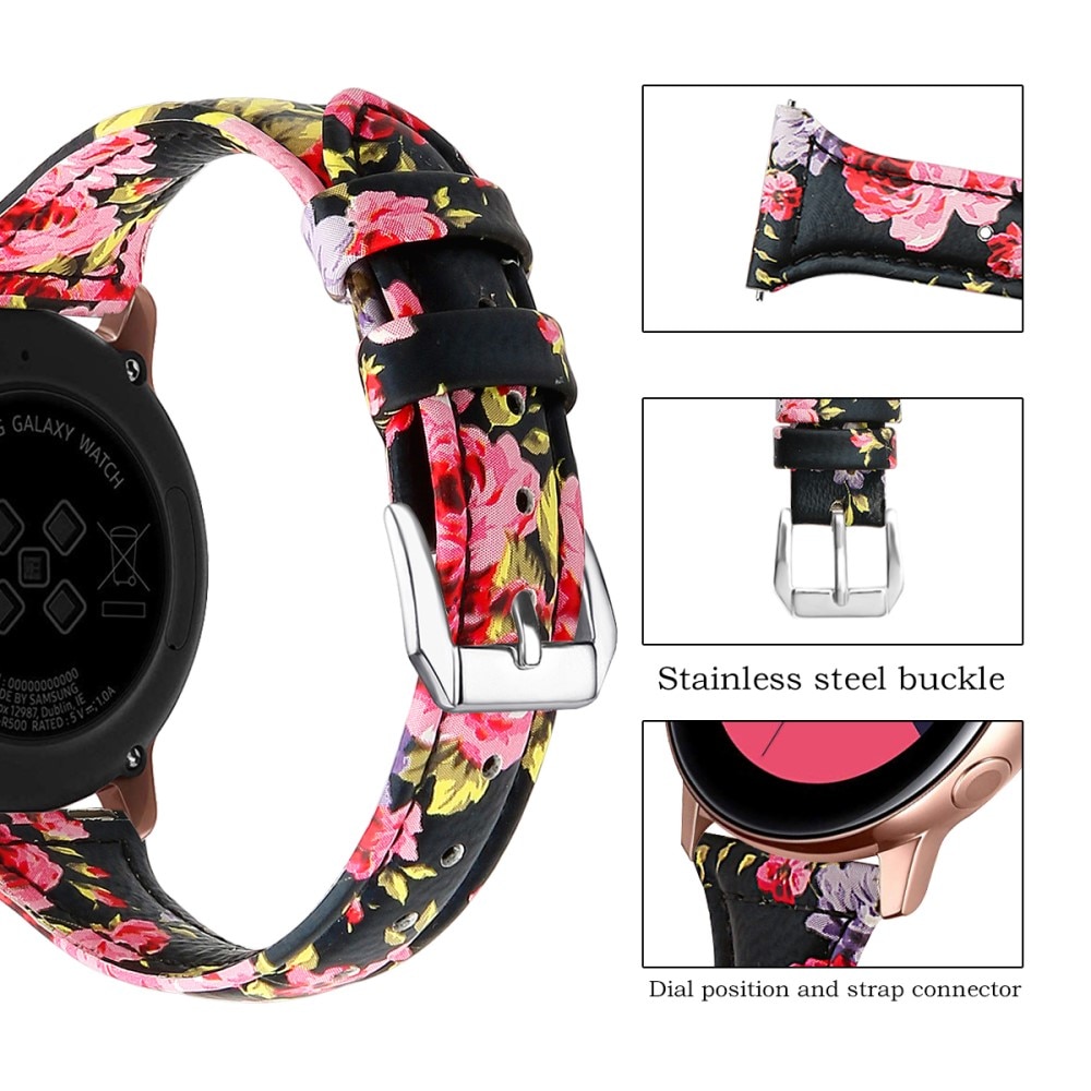 Slim Läderarmband Galaxy Watch 4 40/42/44/46 mm svart blommor