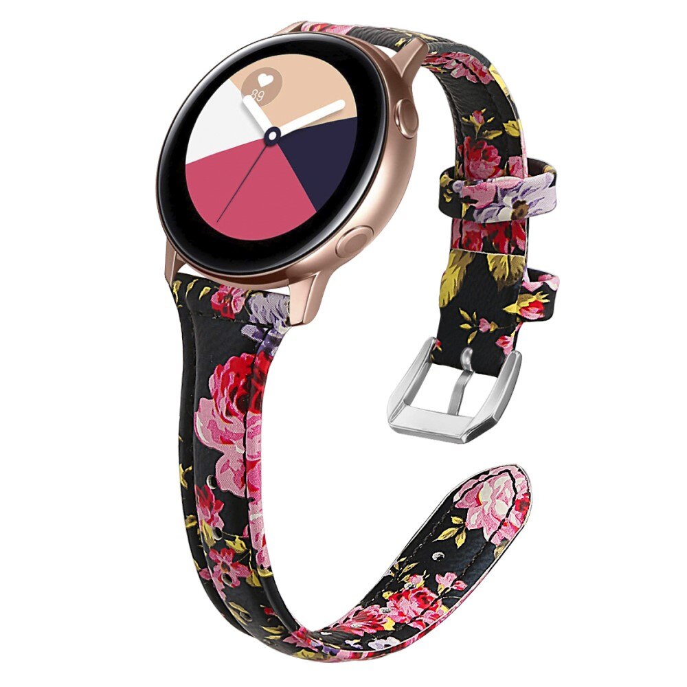 Slim Läderarmband Galaxy Watch 4 40/42/44/46 mm svart blommor
