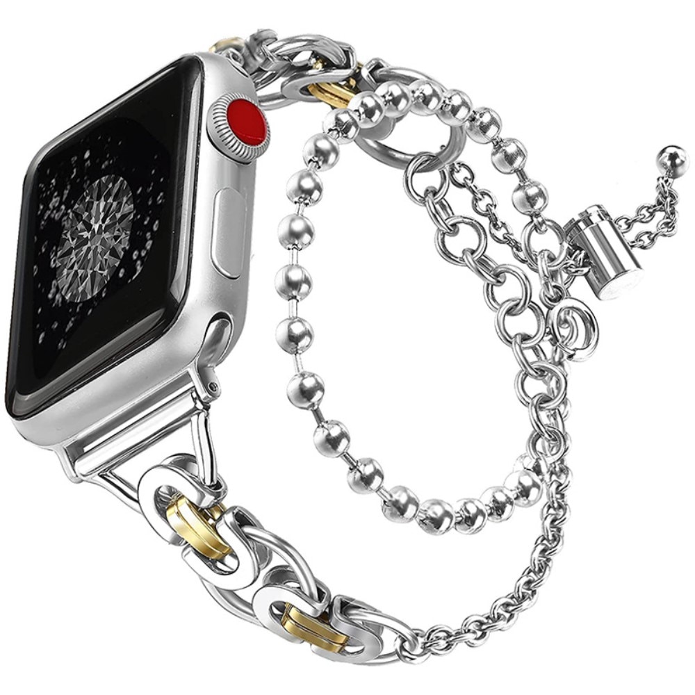 Apple Watch Ultra 49mm Metallarmband med pärlor silver/guld
