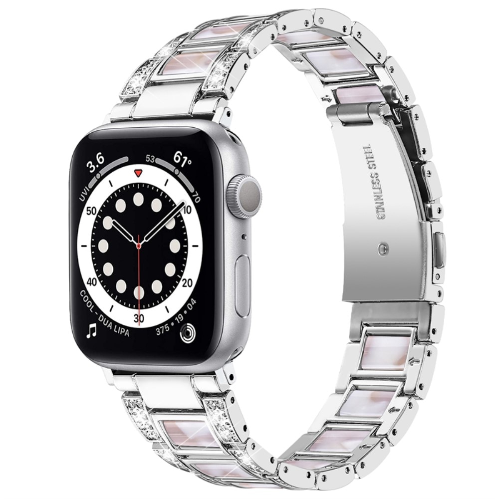 Diamond Bracelet Apple Watch 41mm Series 9 Silver Pearl