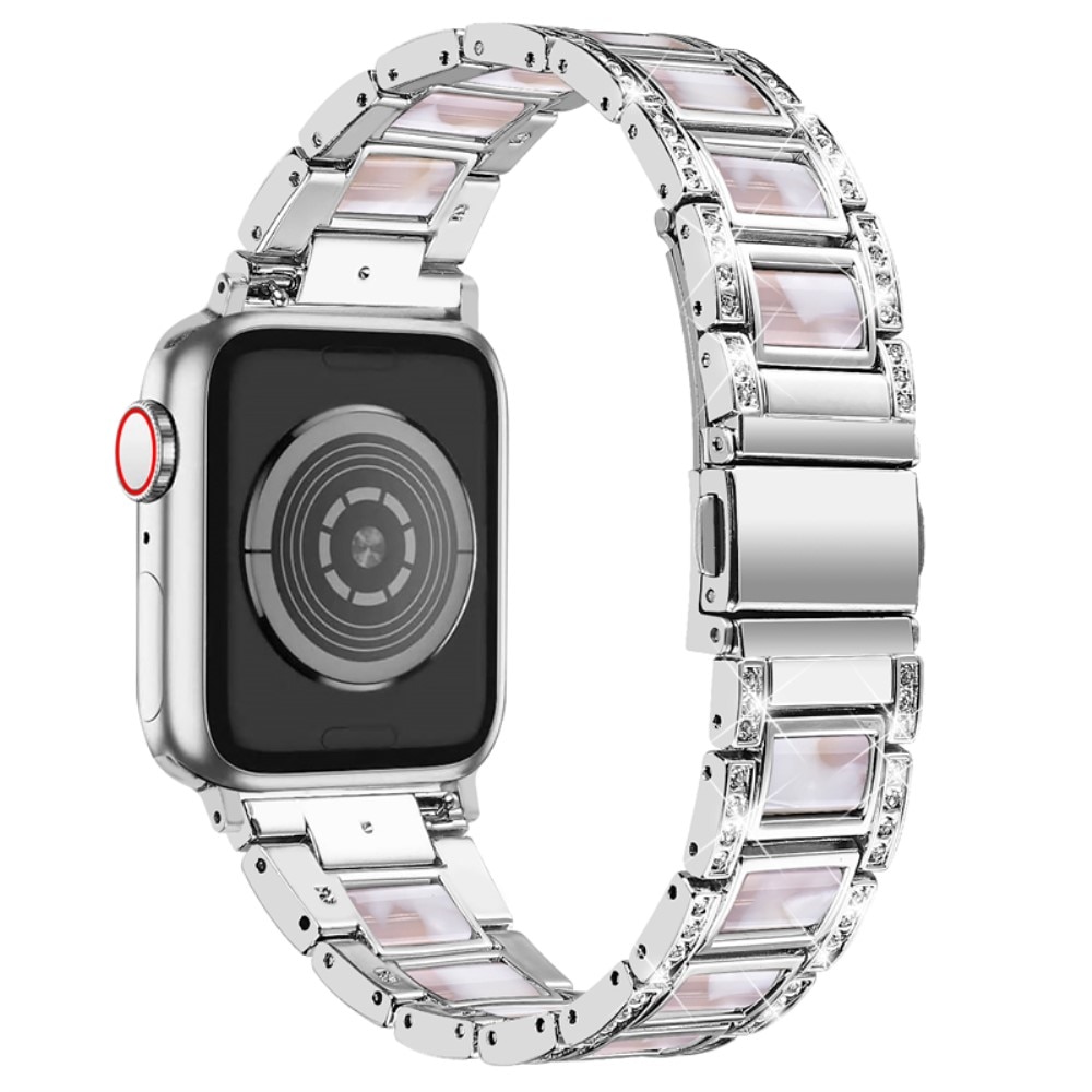 Diamond Bracelet Apple Watch 45mm Series 7 Silver Pearl