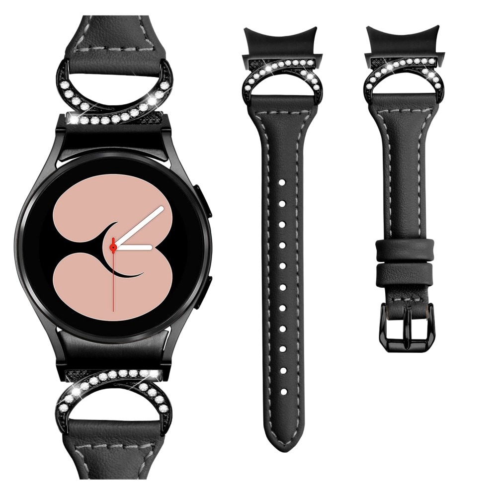 Full fit Rhinestone Läderarmband Samsung Galaxy Watch 4 Classic 46mm svart
