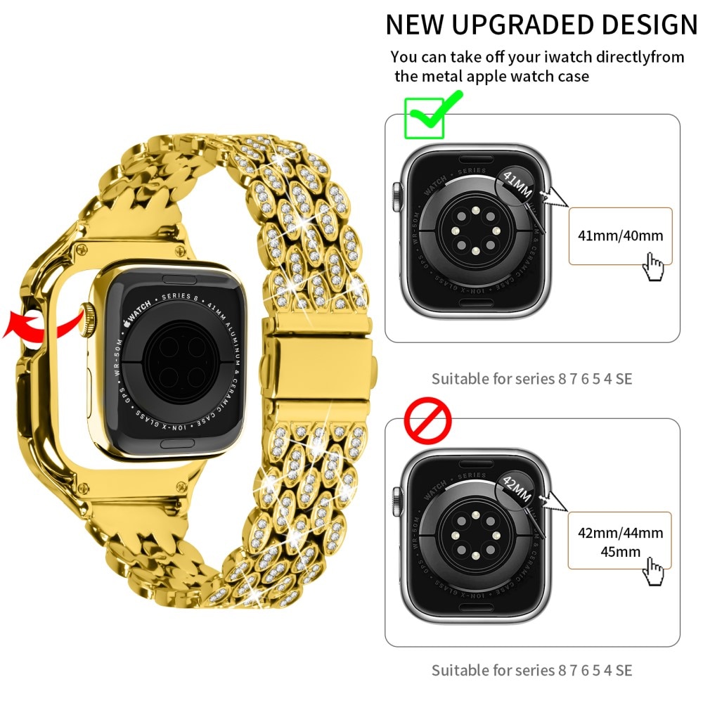 Skal + Metallarmband Rhinestone Apple Watch 41mm Series 7 guld