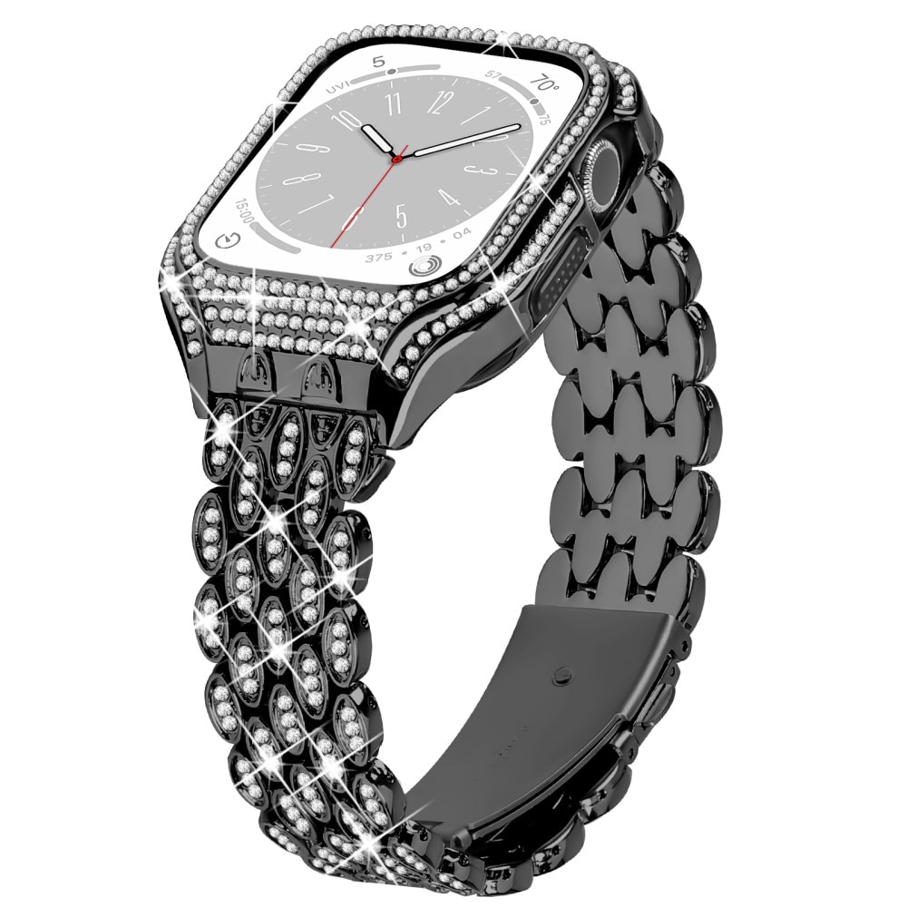 Skal + Metallarmband Rhinestone Apple Watch 41mm Series 9 svart