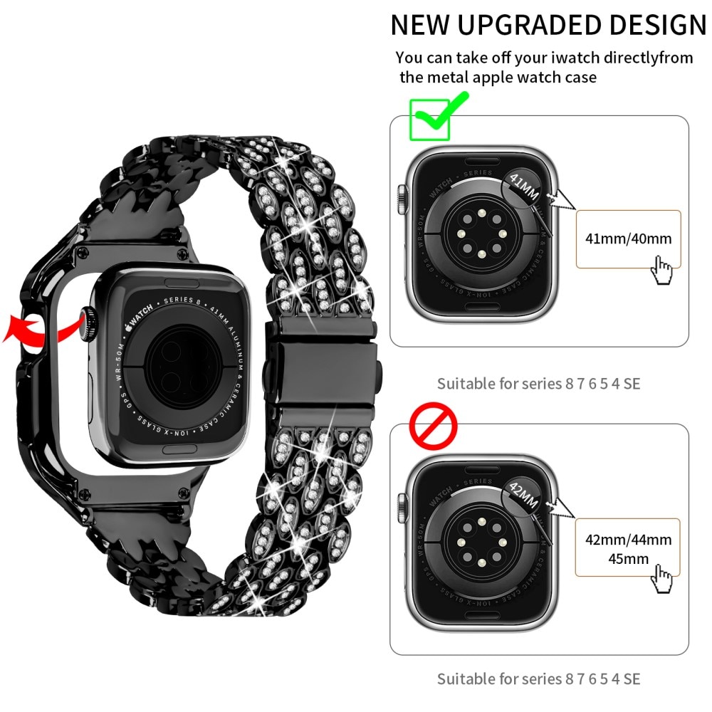 Skal + Metallarmband Rhinestone Apple Watch 41mm Series 8 svart