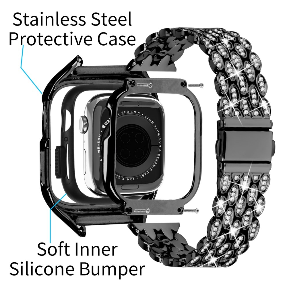 Skal + Metallarmband Rhinestone Apple Watch 41mm Series 9 svart
