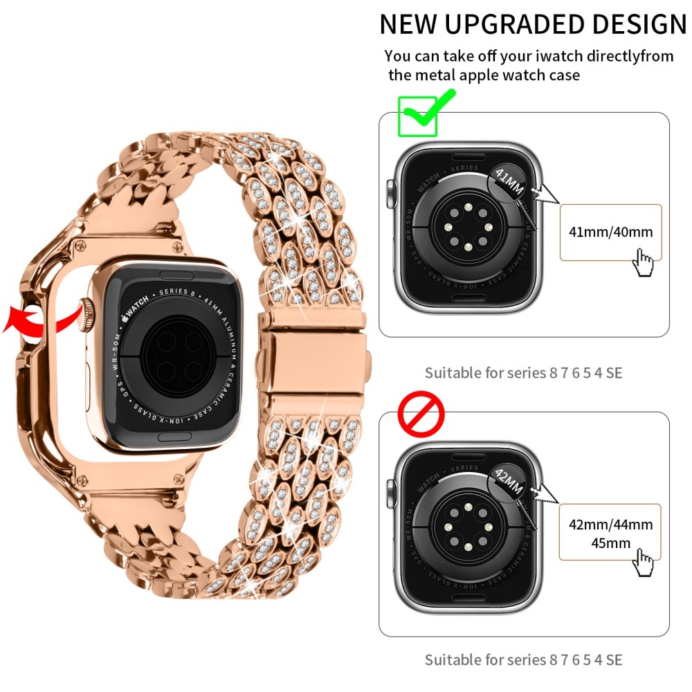 Skal + Metallarmband Rhinestone Apple Watch 41mm Series 9 roséguld