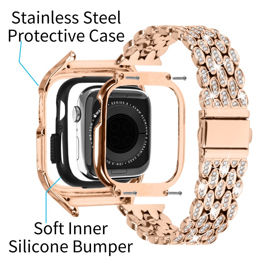 Skal + Metallarmband Rhinestone Apple Watch 41mm Series 8 roséguld