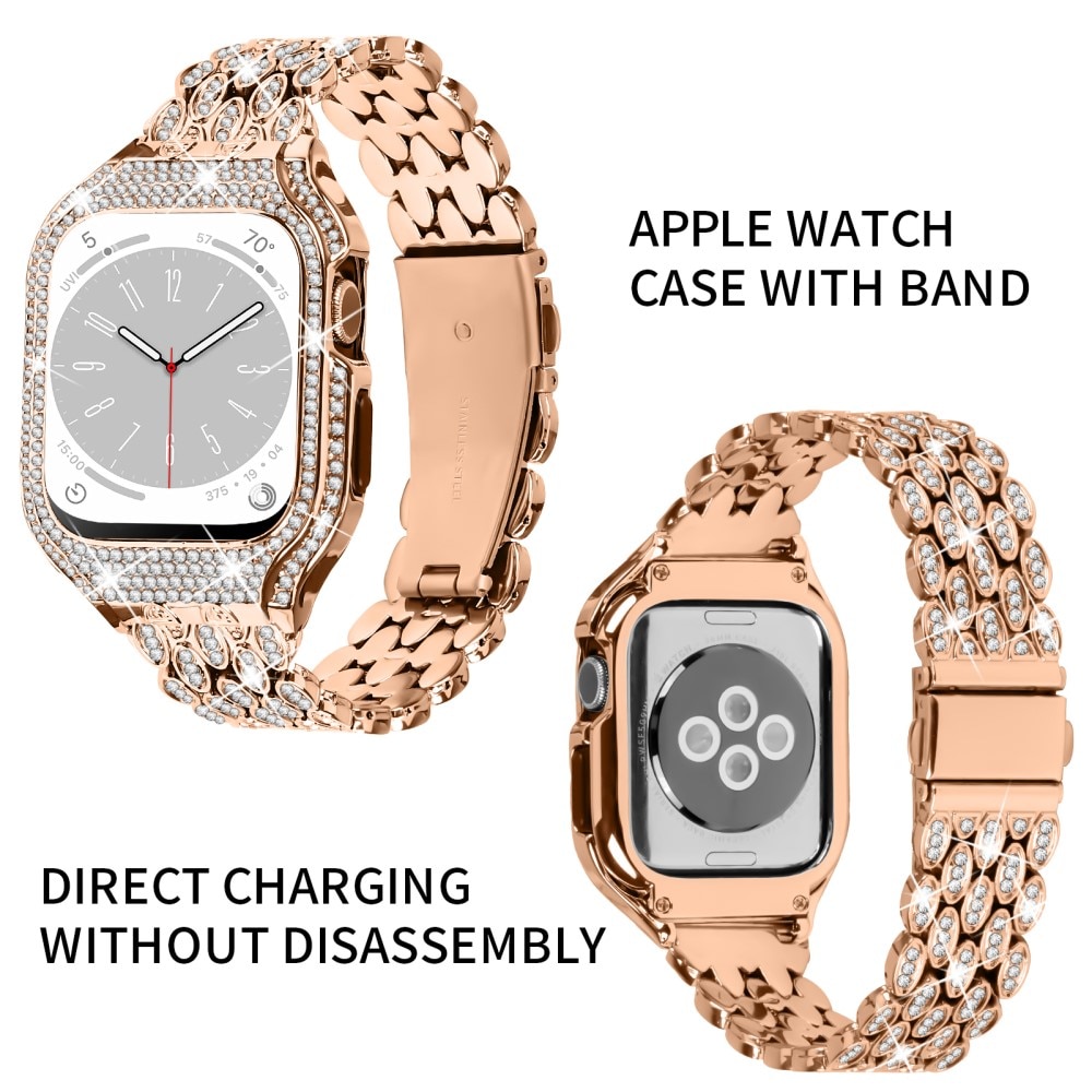 Skal + Metallarmband Rhinestone Apple Watch 41mm Series 7 roséguld
