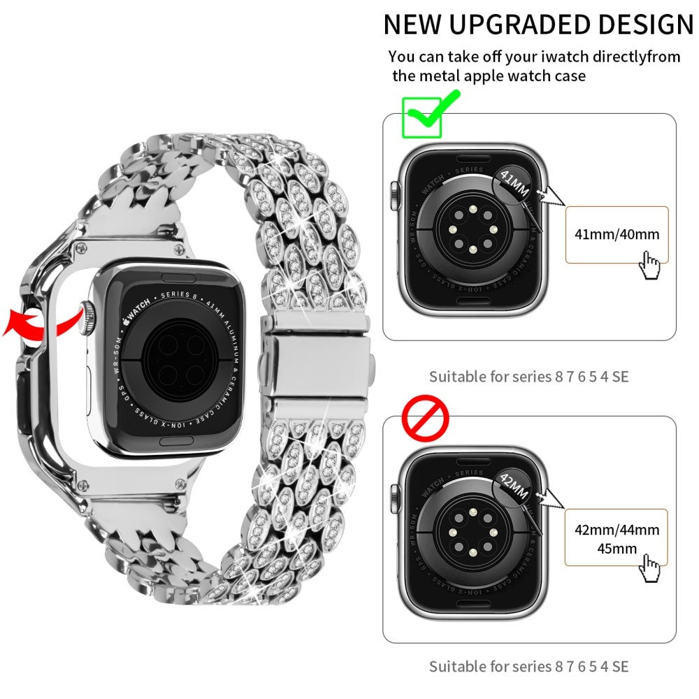 Skal + Metallarmband Rhinestone Apple Watch 41mm Series 8 silver