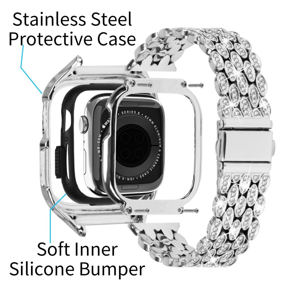 Skal + Metallarmband Rhinestone Apple Watch 41mm Series 9 silver