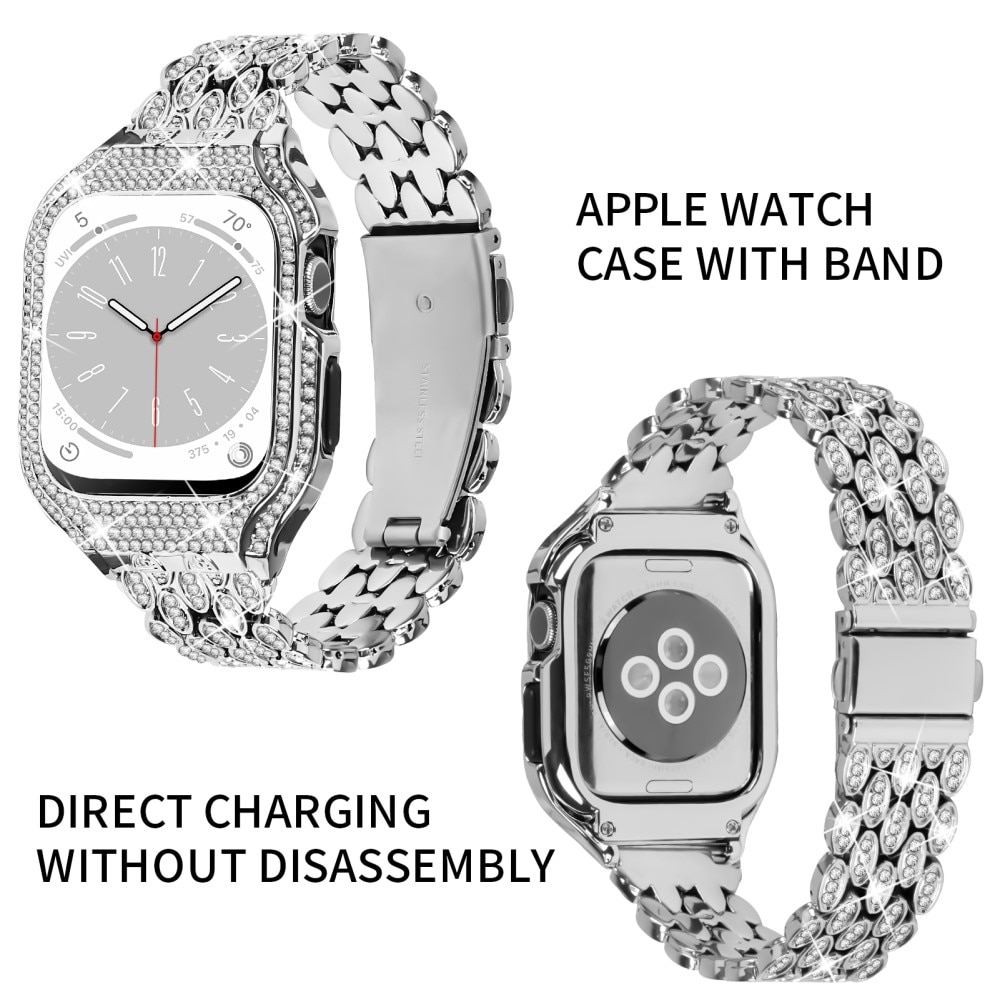 Skal + Metallarmband Rhinestone Apple Watch 41mm Series 7 silver