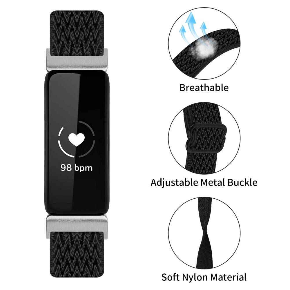 Vävd Elastiskt Nylonarmband Fitbit Inspire 3 svart