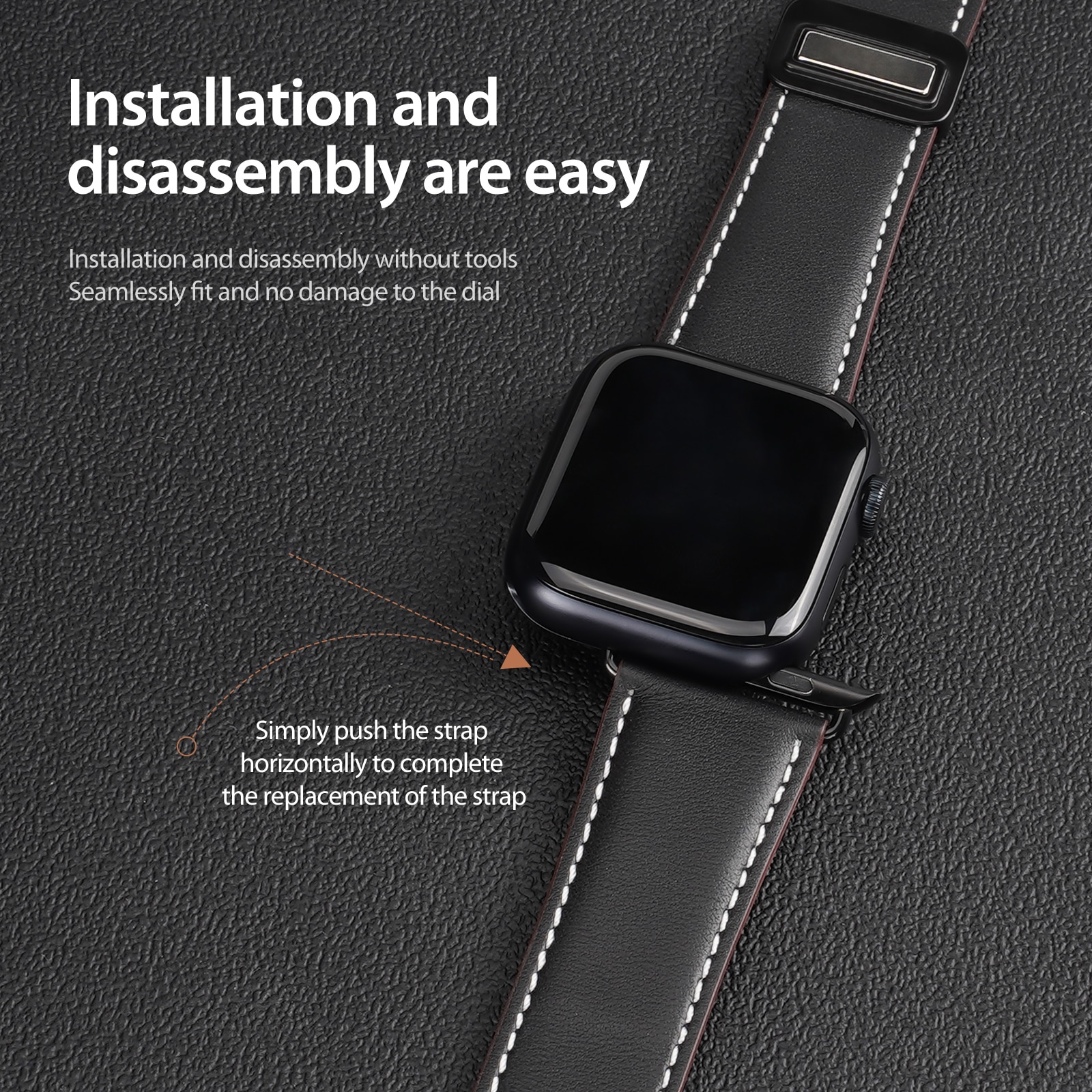 Läderarmband Apple Watch Series 11 42mm Svart