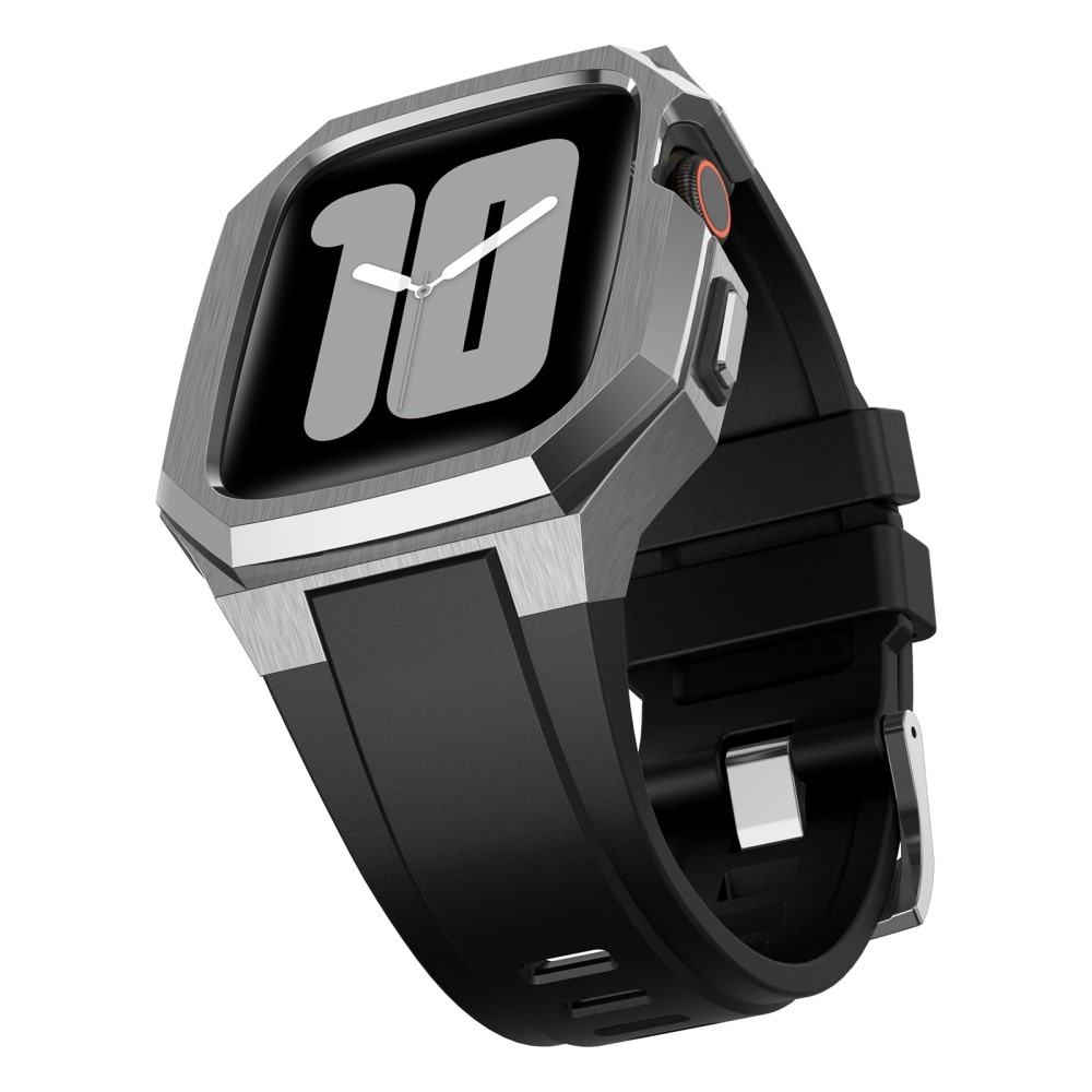 Stainless Steel Skal + Armband Apple Watch 45mm Series 7 silver/svart