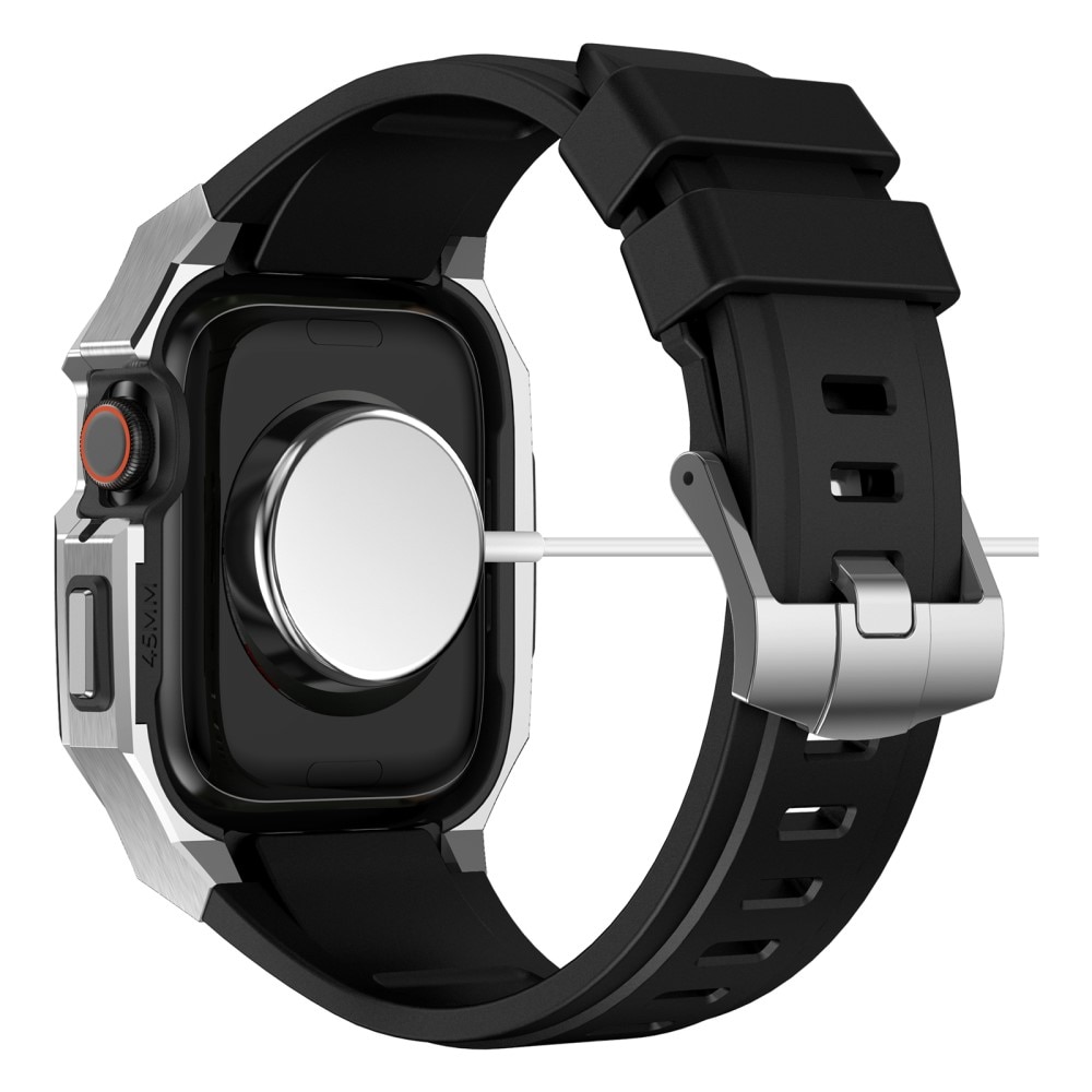 Stainless Steel Skal + Armband Apple Watch 45mm Series 7 silver/svart