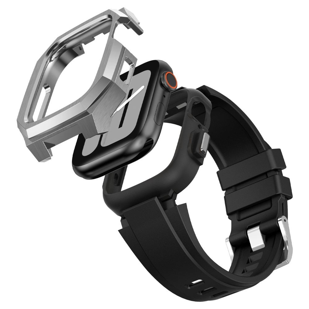 Stainless Steel Skal + Armband Apple Watch 45mm Series 7 silver/svart