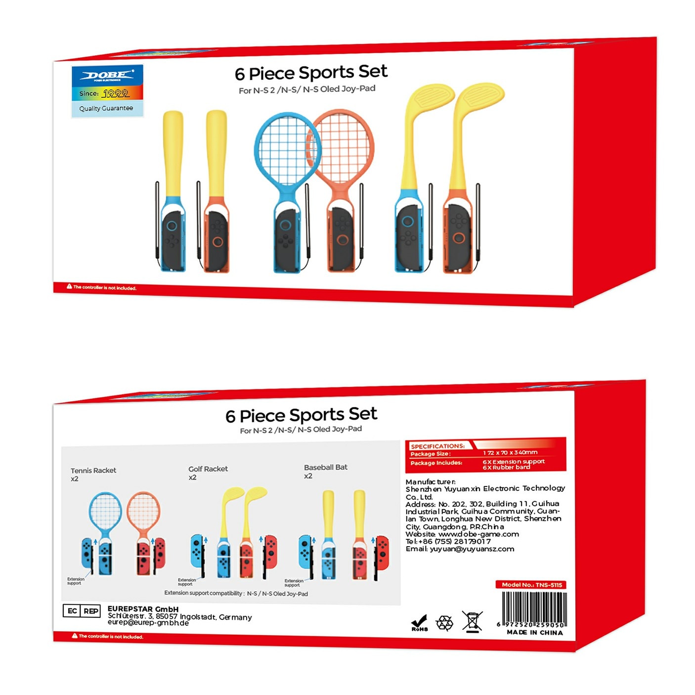6-pack Sporttillbehör till Joy-Con Nintendo Switch 2 Blå/Röd