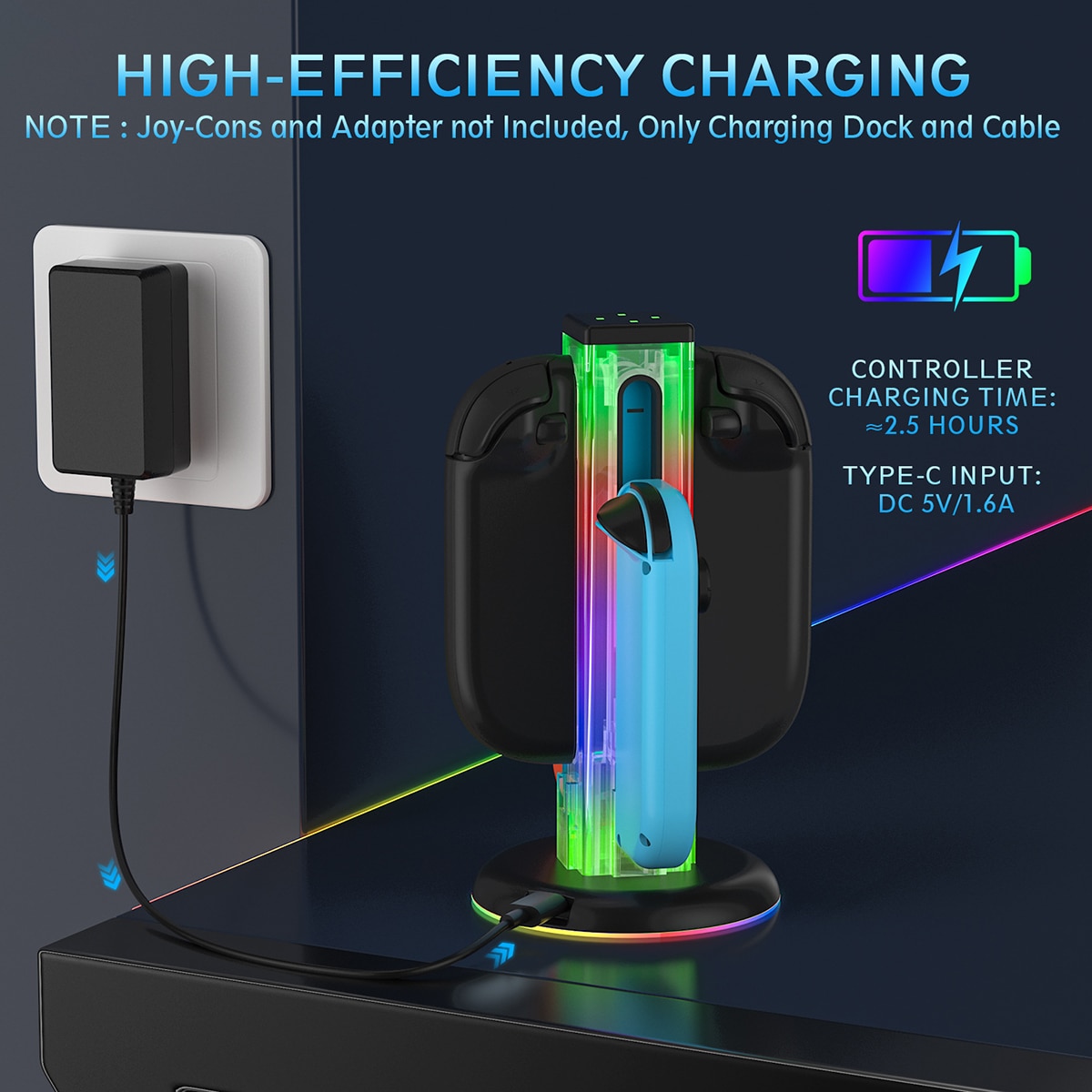 Joy-Con Laddningsställ med RGB belysning Nintendo Switch 2 Svart