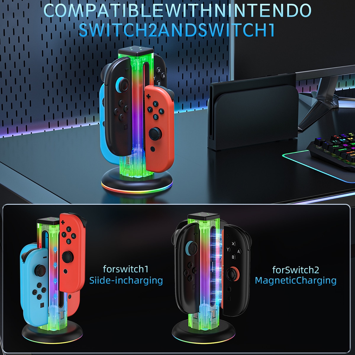 Joy-Con Laddningsställ med RGB belysning Nintendo Switch 2 Svart