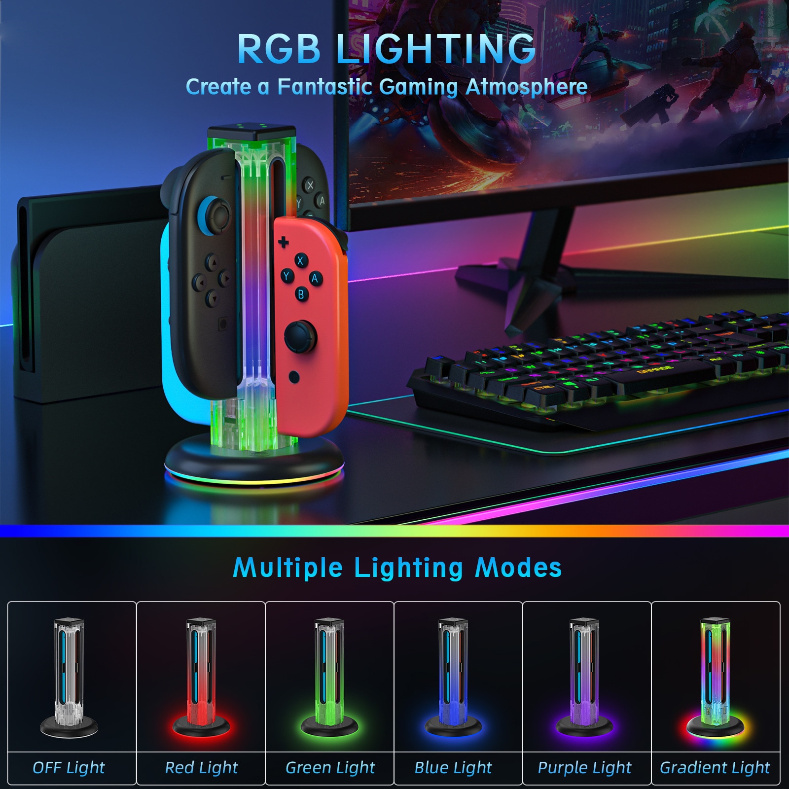 Joy-Con Laddningsställ med RGB belysning Nintendo Switch 2 Svart