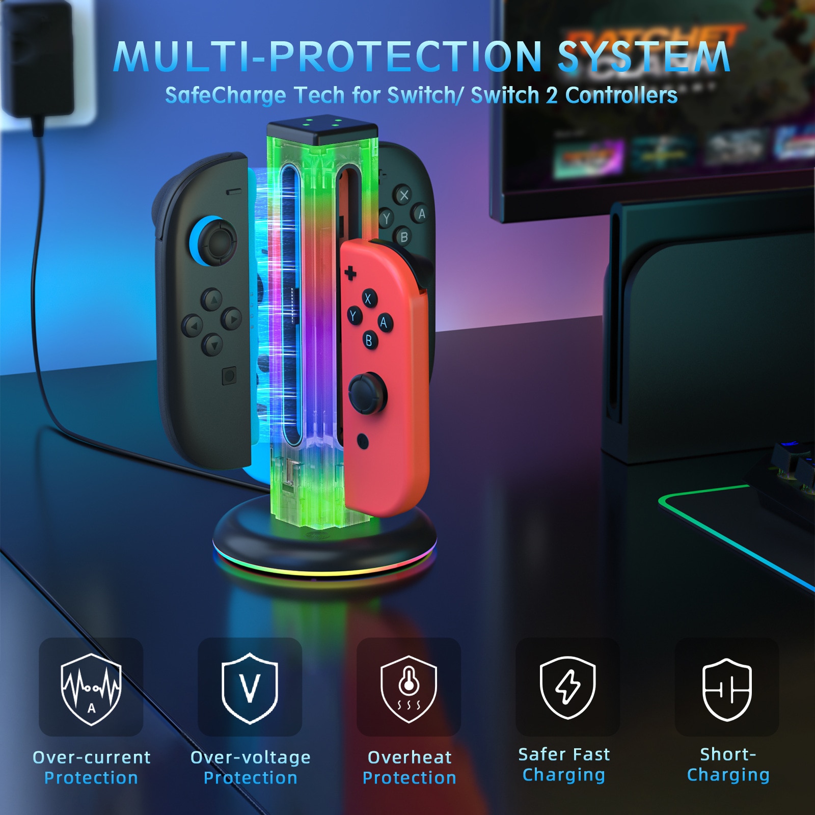 Joy-Con Laddningsställ med RGB belysning Nintendo Switch 2 Svart