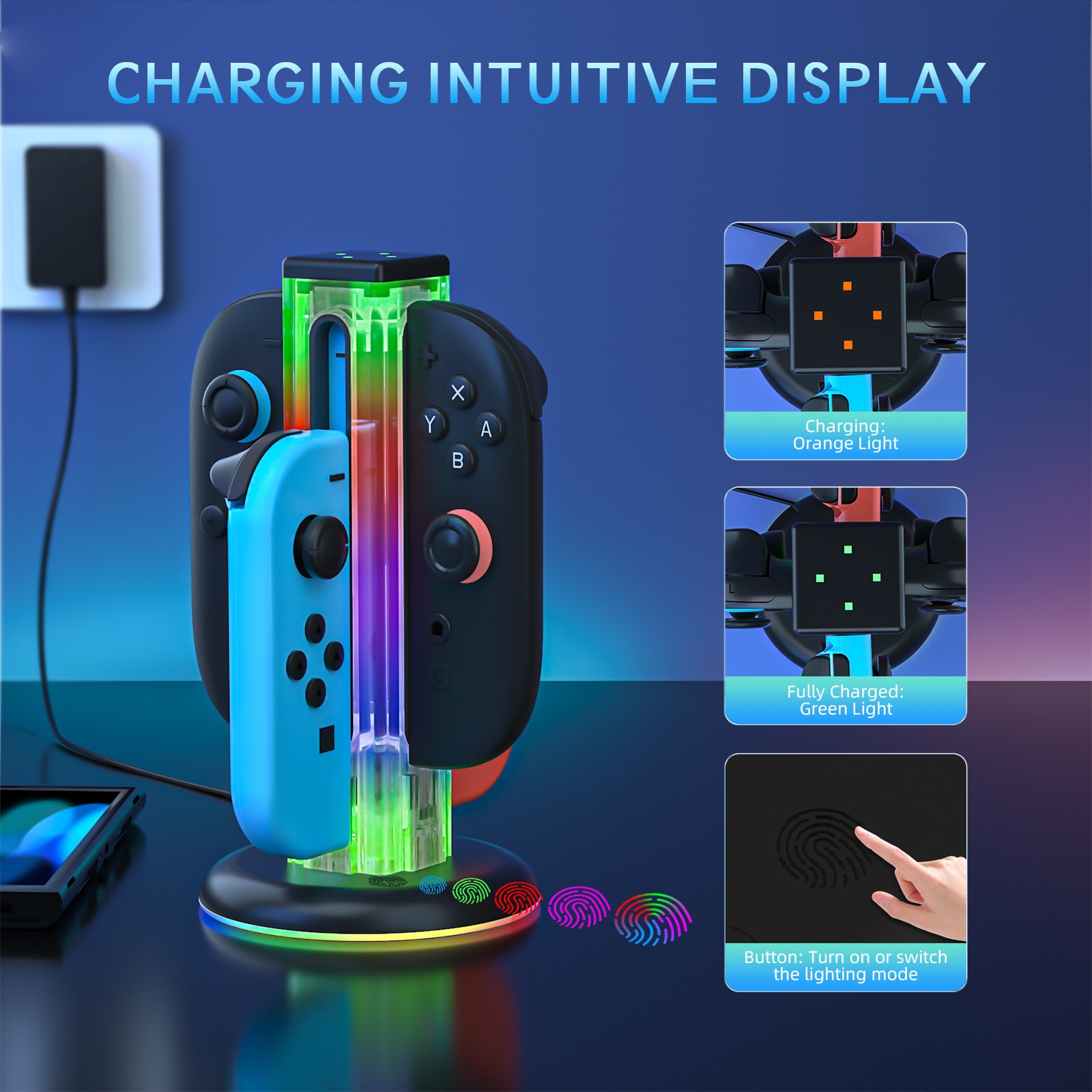 Joy-Con Laddningsställ med RGB belysning Nintendo Switch 2 Svart