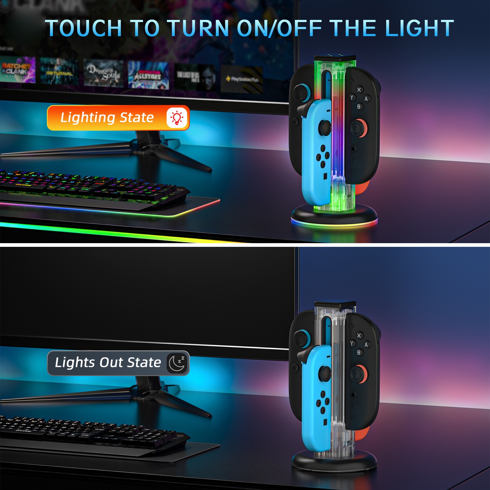 Joy-Con Laddningsställ med RGB belysning Nintendo Switch 2 Svart