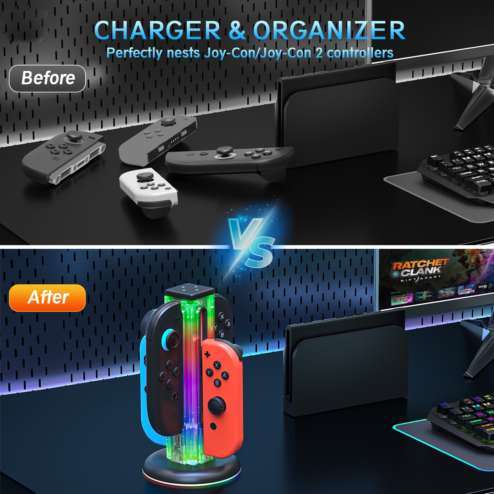 Joy-Con Laddningsställ med RGB belysning Nintendo Switch 2 Svart