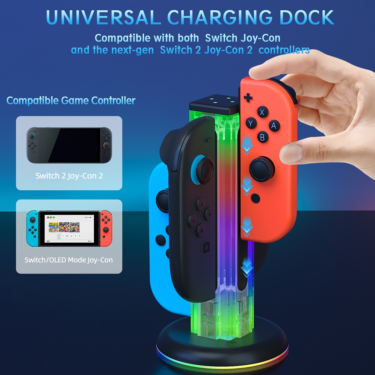 Joy-Con Laddningsställ med RGB belysning Nintendo Switch 2 Svart