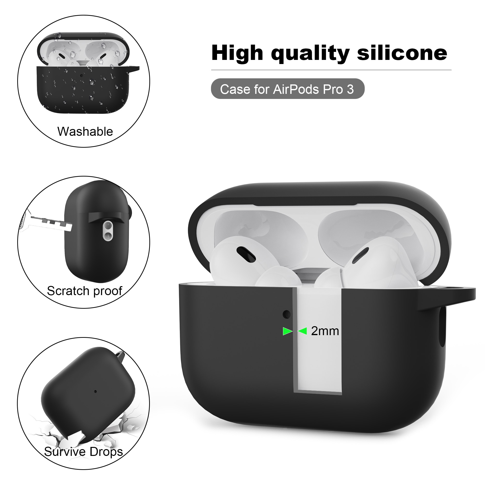 Silikonskal med karbinhake Apple AirPods Pro 3 Grå