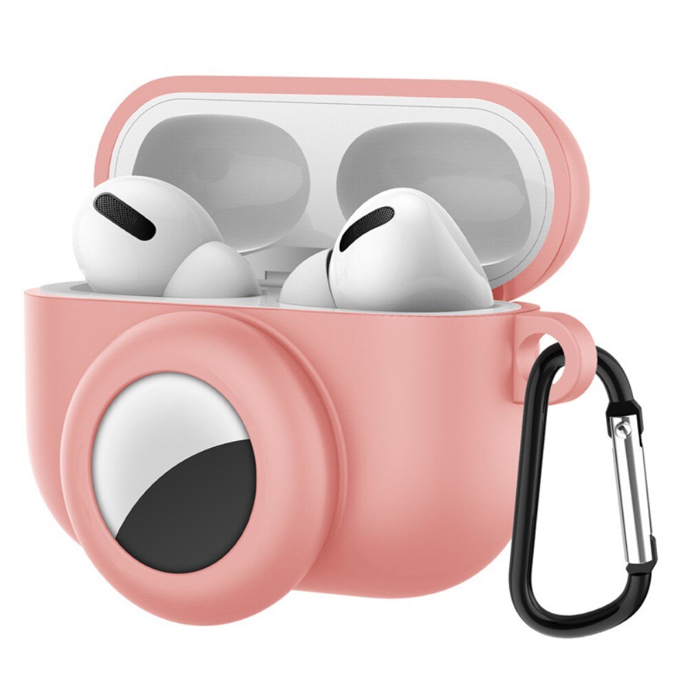 AirPods Pro silikonskal med AirTag hållare rosa