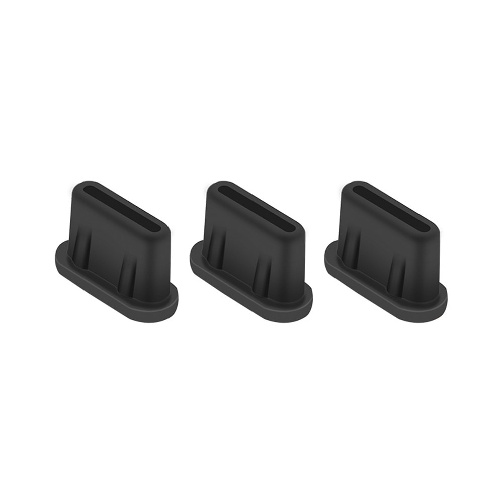 3-pack Dammplugg Silikon USB-C svart