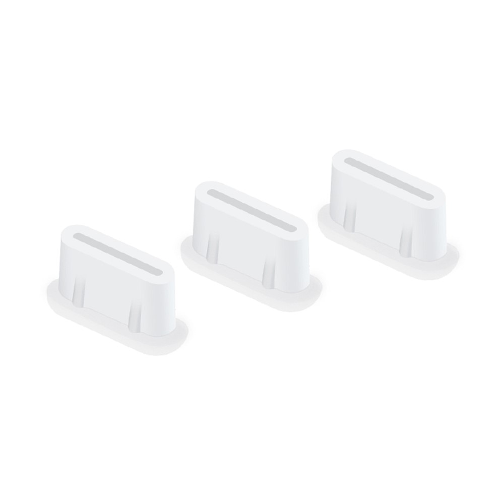 3-pack Dammplugg Silikon USB-C vit