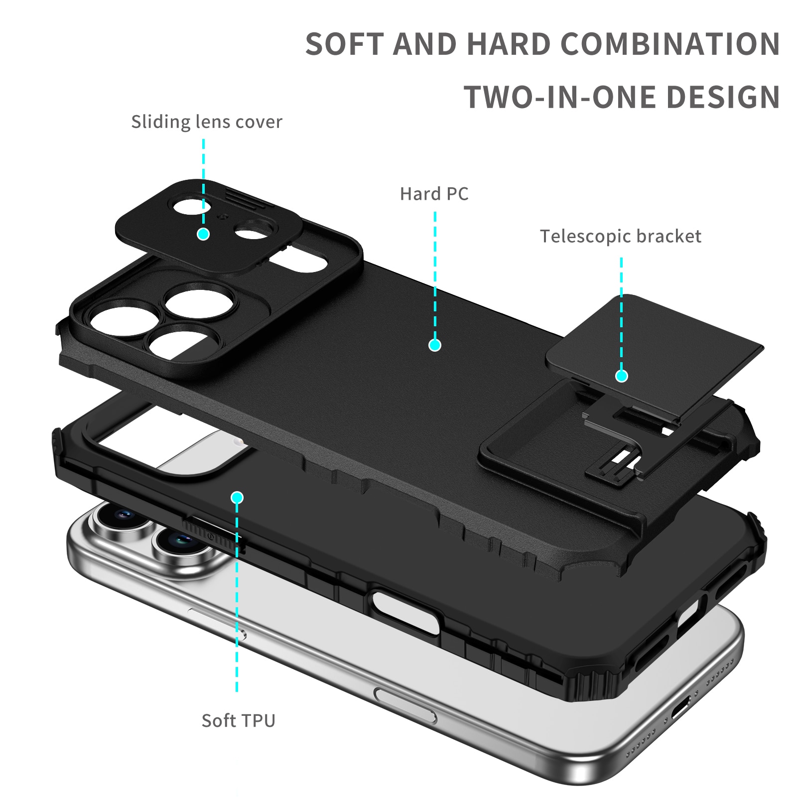 iPhone 17 Pro Max Kickstand Skal Kameraskydd Svart