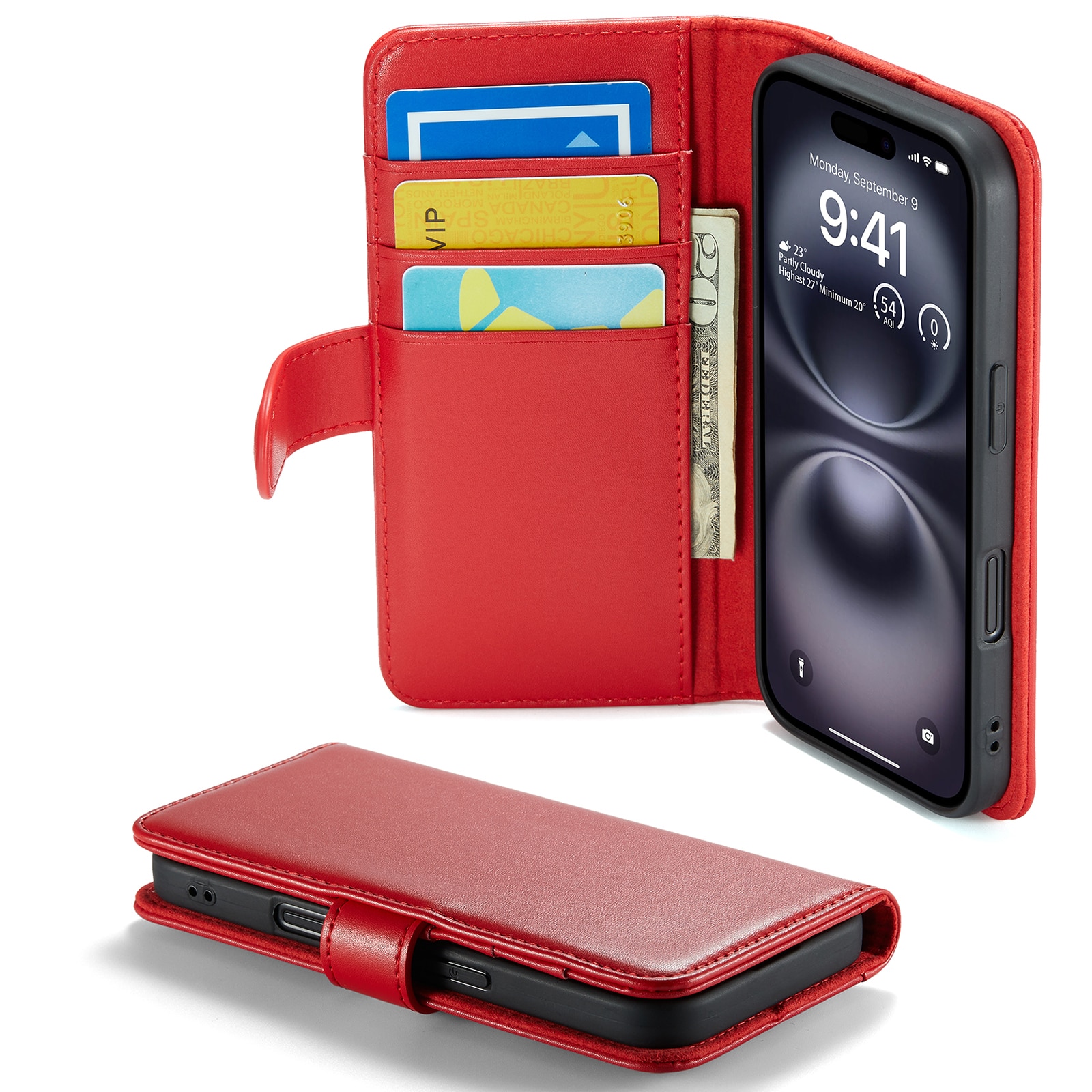 Äkta Läderfodral iPhone 16 Röd