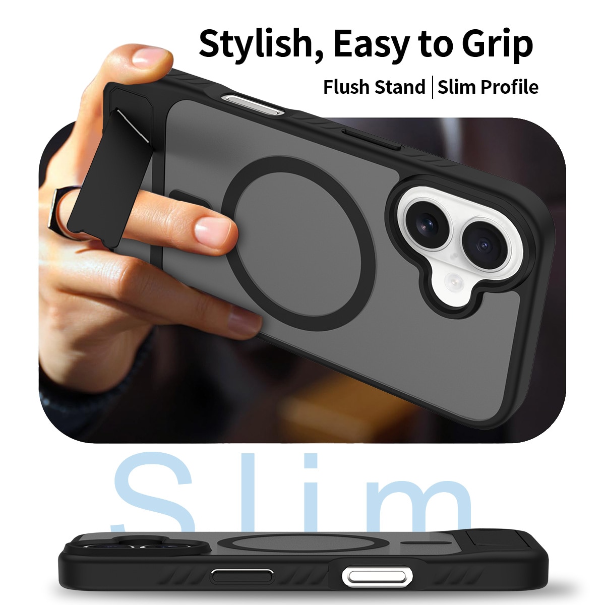 Magnetiskt Skal med Ställ iPhone 16 Svart