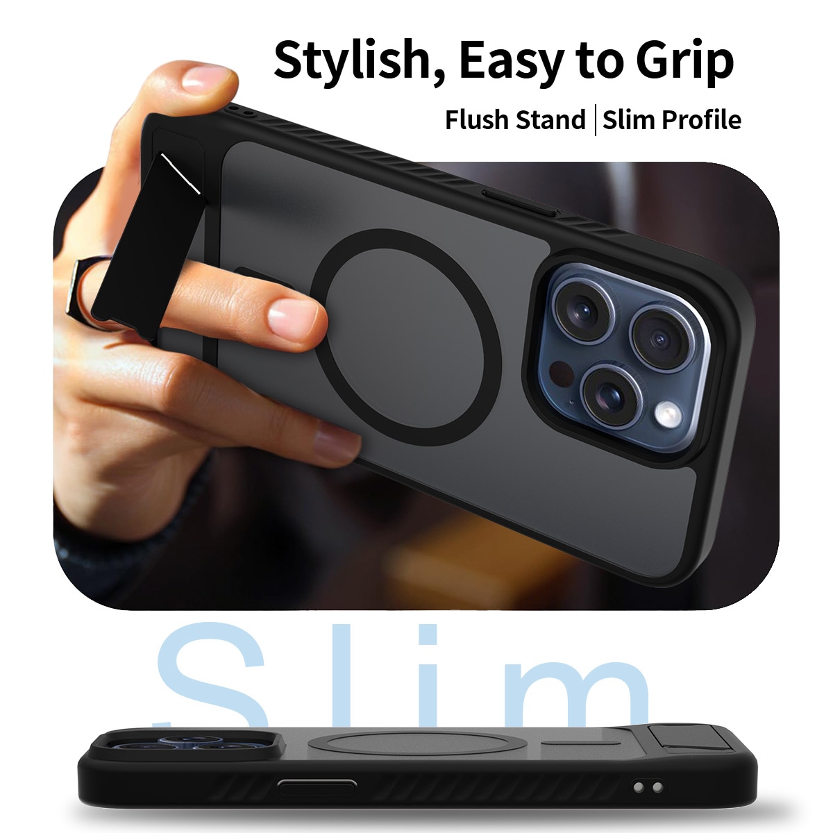 Magnetiskt Skal med Ställ iPhone 15 Pro Max Svart