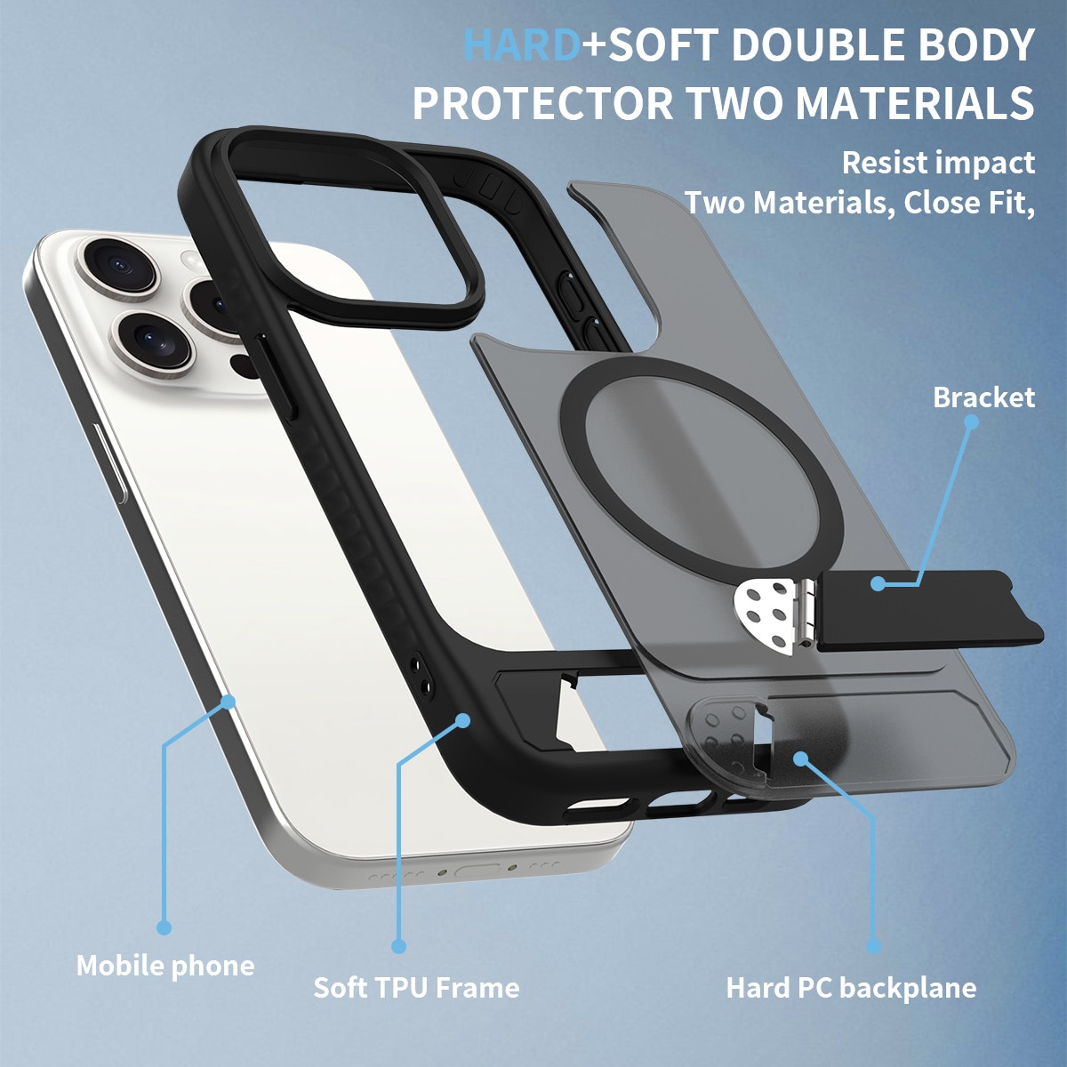Magnetiskt Skal med Ställ iPhone 15 Pro Svart